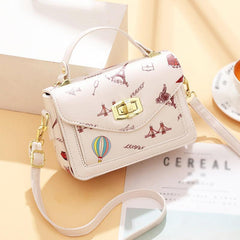 Graffiti Flap Square Bag Top Handle Twist Lock Shoulder Purse