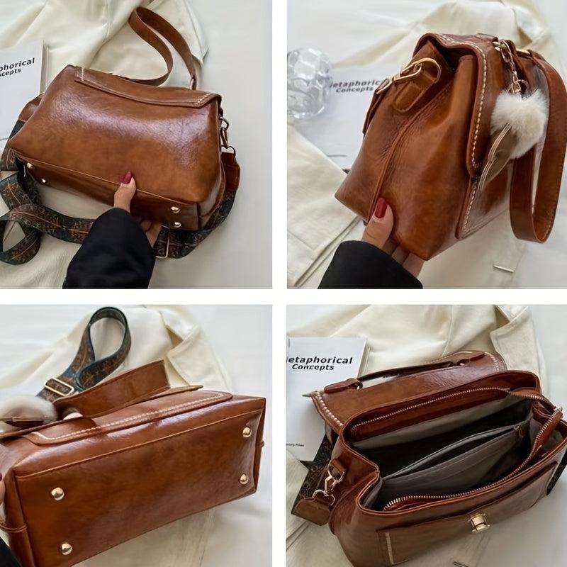 Retro Pocket Underarm Bag PU Leather Crossbody Handbag Purse