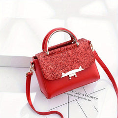 Glitter Flap Top Handle Handbag Stylish Shoulder Bag
