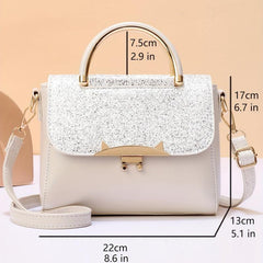 Glitter Flap Top Handle Handbag Stylish Shoulder Bag