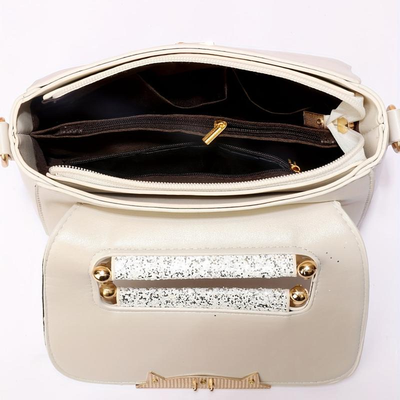 Glitter Flap Top Handle Handbag Stylish Shoulder Bag