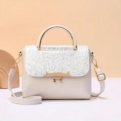 Glitter Flap Top Handle Handbag Stylish Shoulder Bag