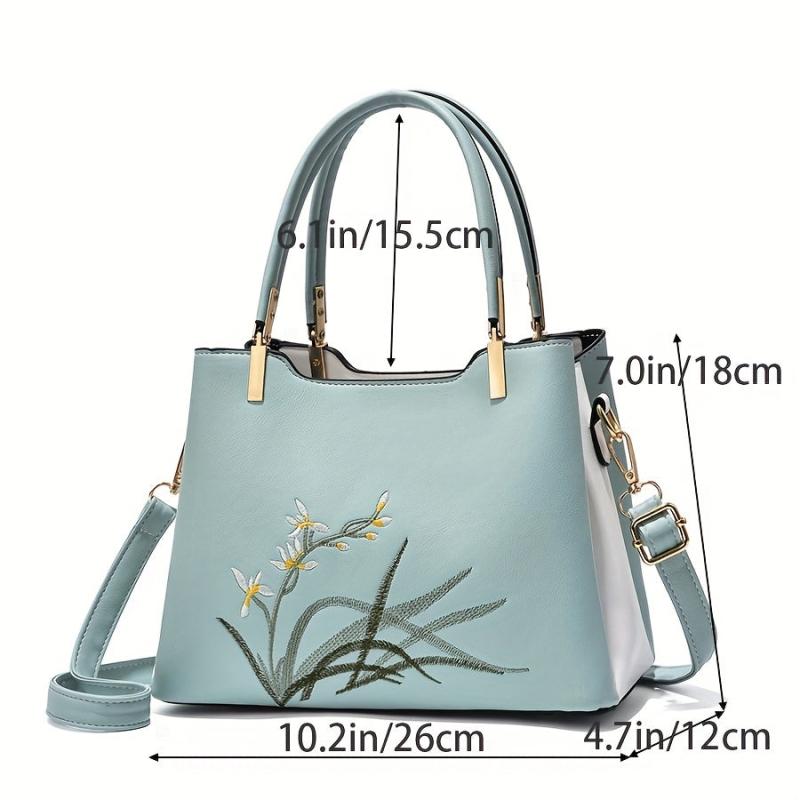 Flower Pattern Crossbody Bag PU Leather Textured Bag Purse