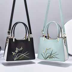 Flower Pattern Crossbody Bag PU Leather Textured Bag Purse