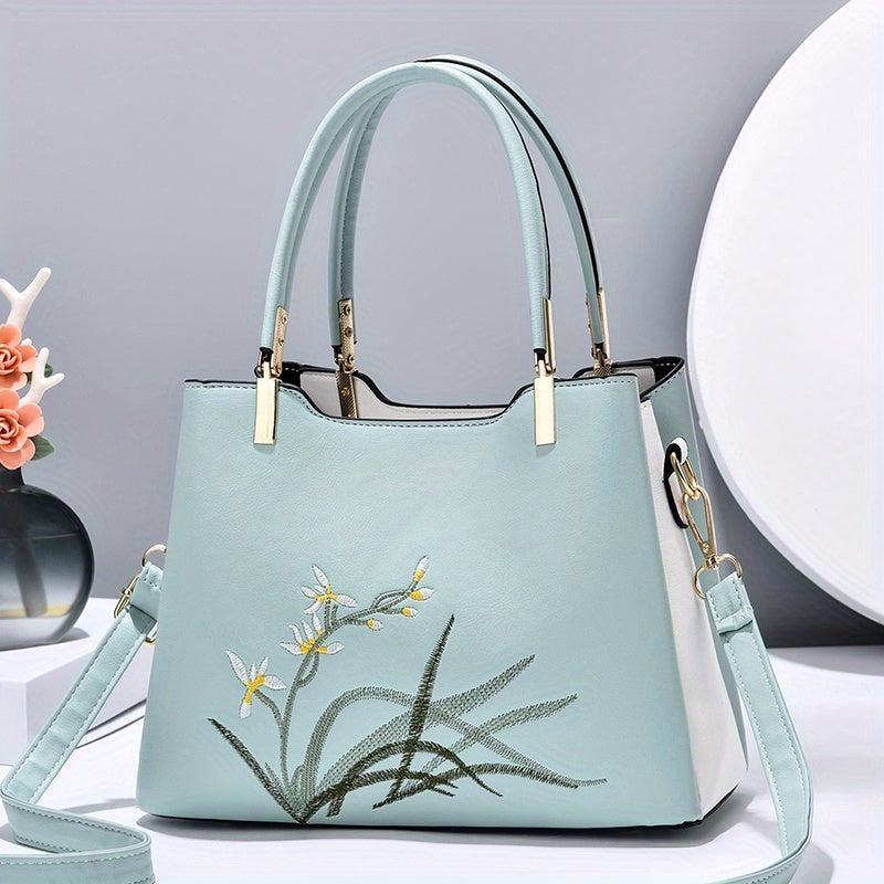 Flower Pattern Crossbody Bag PU Leather Textured Bag Purse