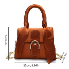 Vintage Suede Handbag Chain Crossbody Bag Scarf Bow Flap Purse