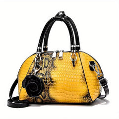 Crocodile Pattern Shell Bag Faux Leather Satchel