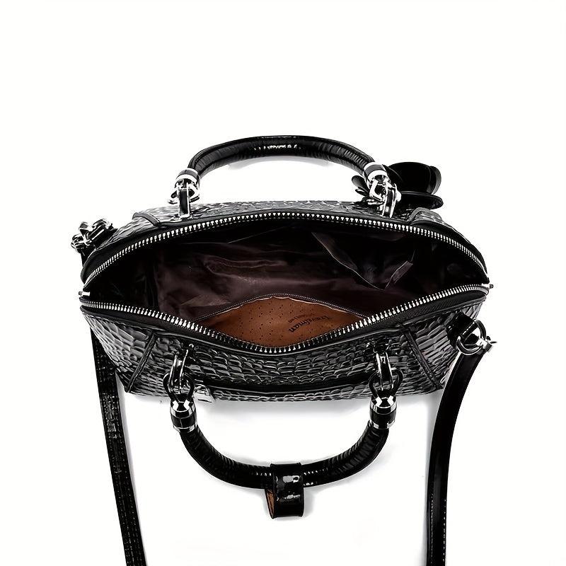 Crocodile Pattern Shell Bag Faux Leather Satchel