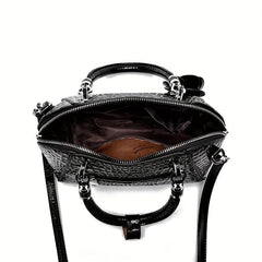 Crocodile Pattern Shell Bag Faux Leather Satchel