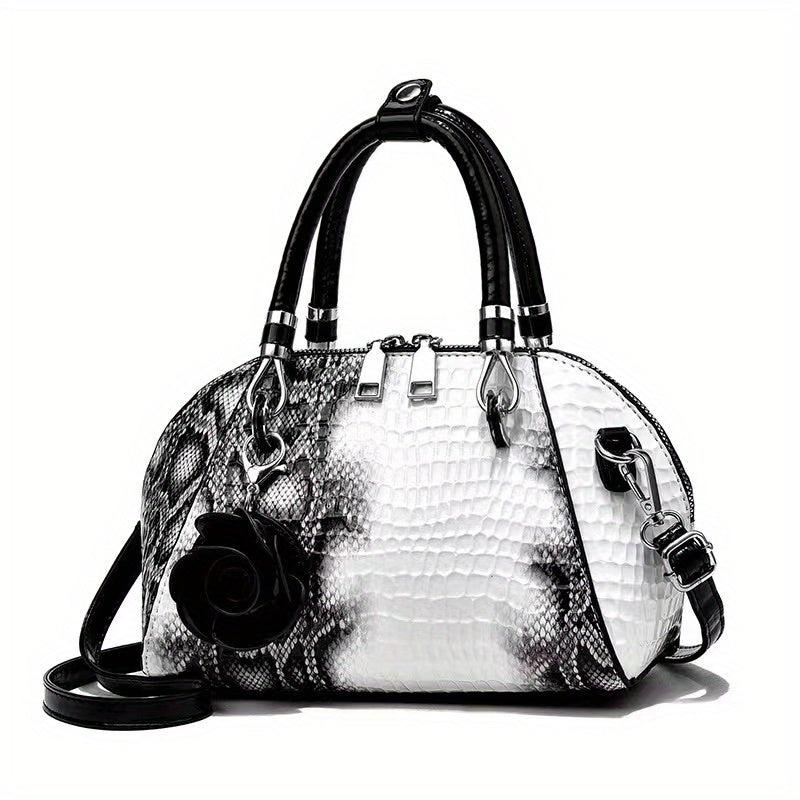 Crocodile Pattern Shell Bag Faux Leather Satchel