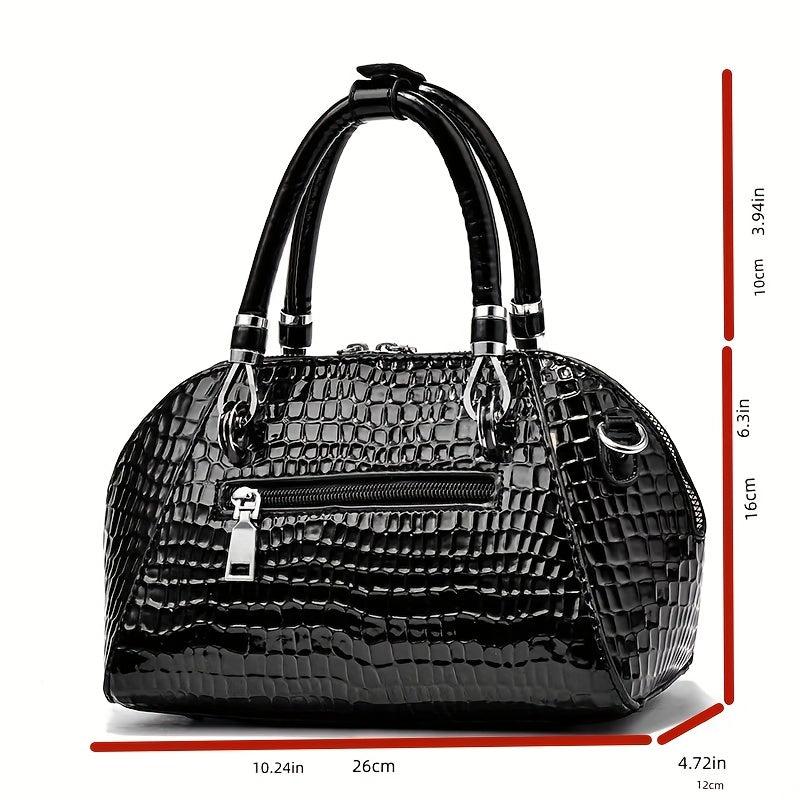Crocodile Pattern Shell Bag Faux Leather Satchel