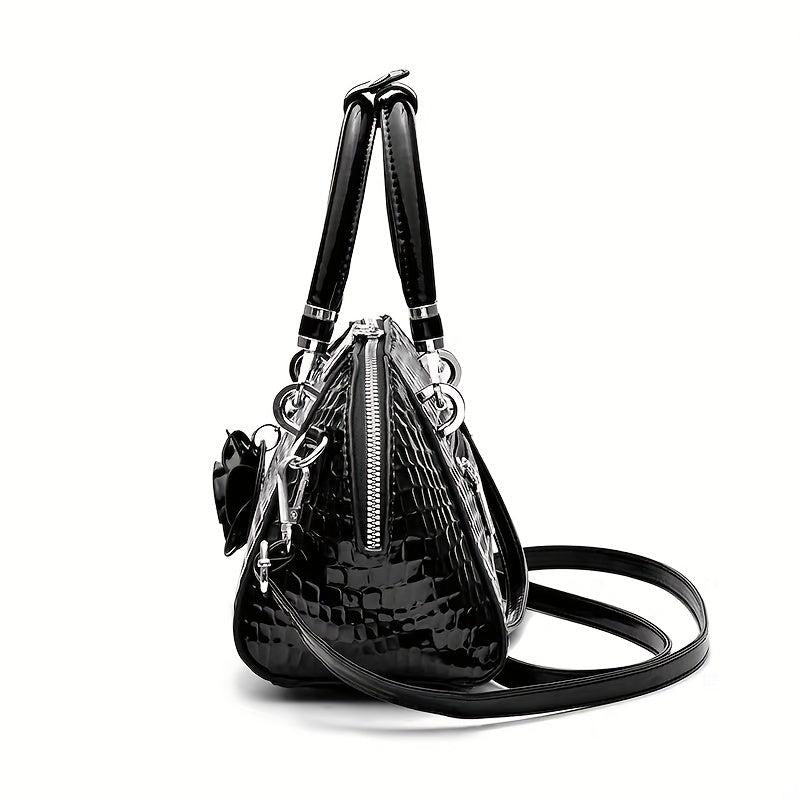 Crocodile Pattern Shell Bag Faux Leather Satchel
