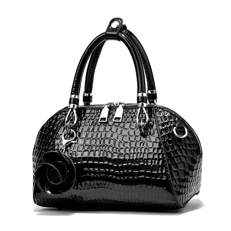 Crocodile Pattern Shell Bag Faux Leather Satchel