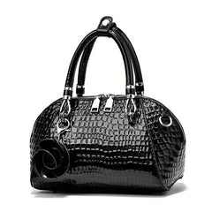 Crocodile Pattern Shell Bag Faux Leather Satchel