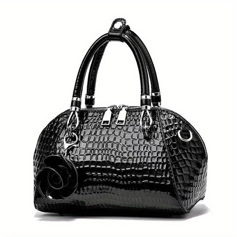 Crocodile Pattern Shell Bag Faux Leather Satchel
