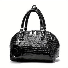 Crocodile Pattern Shell Bag Faux Leather Satchel