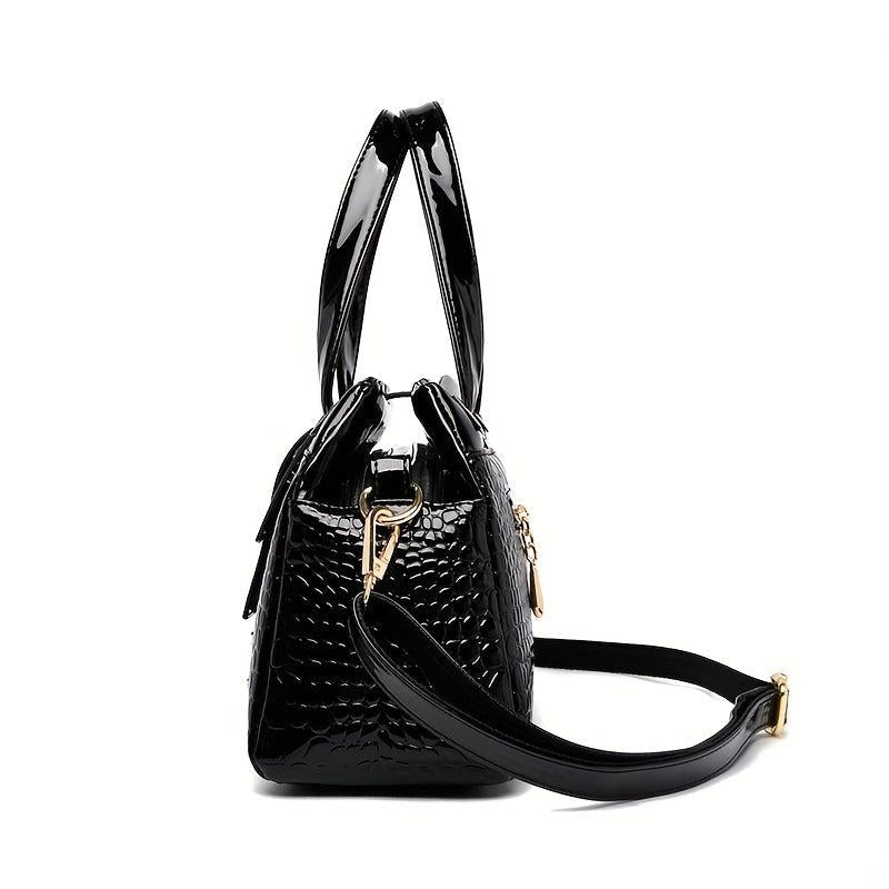Crocodile Pattern Handbag Women's Patent Leather Shoulder Bag