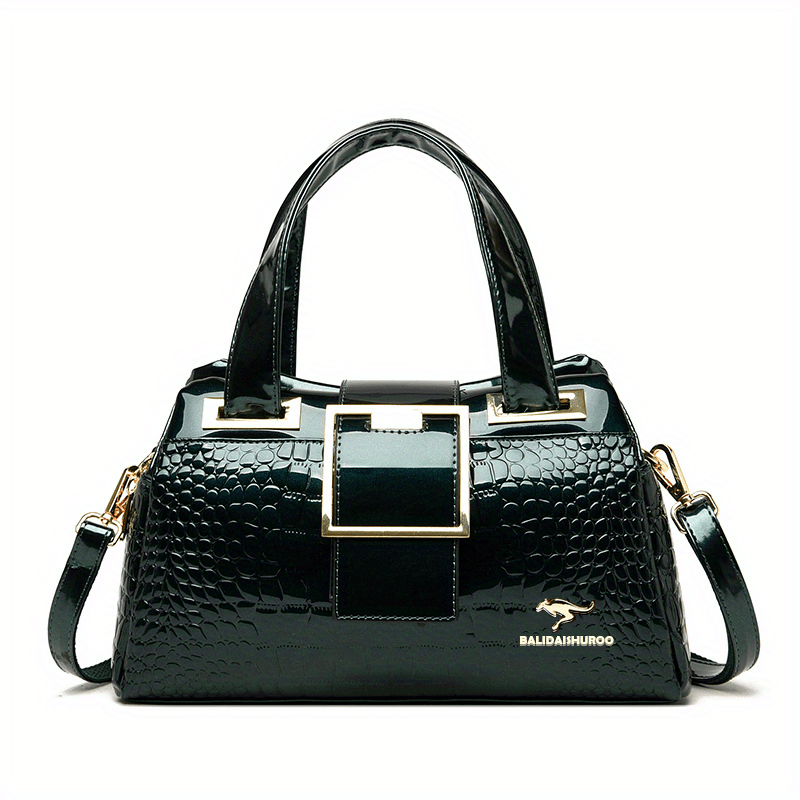 Crocodile Pattern Handbag Women's Patent Leather Shoulder Bag