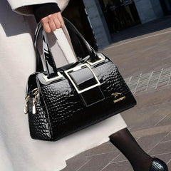 Crocodile Pattern Handbag Women's Patent Leather Shoulder Bag