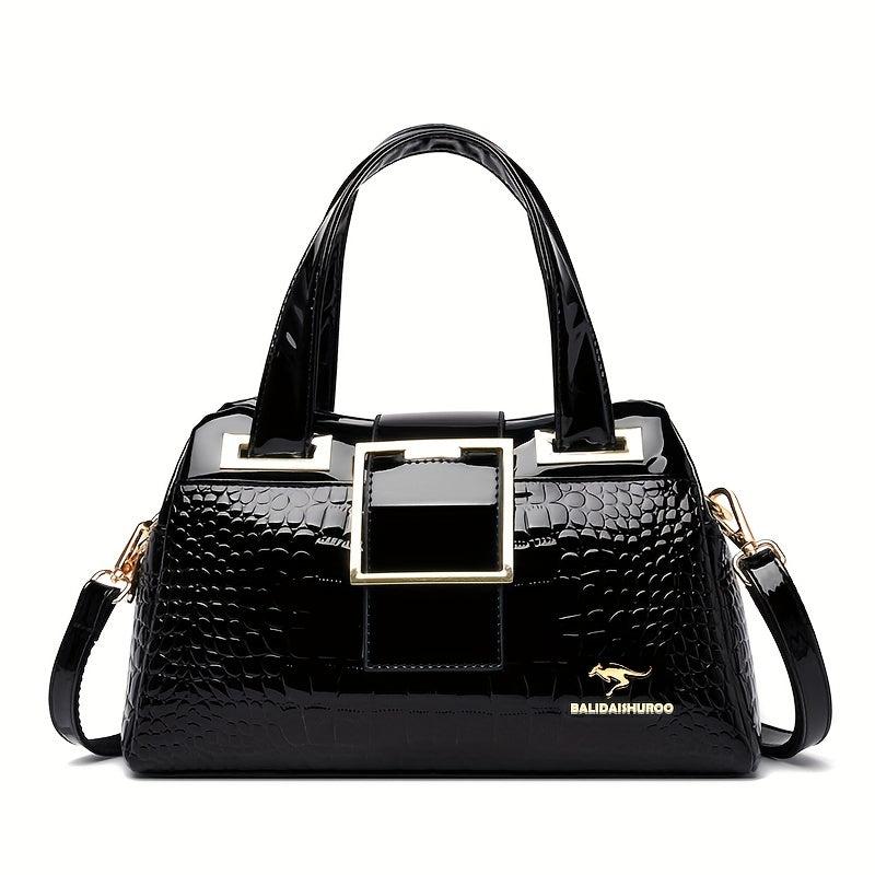 Crocodile Pattern Handbag Women's Patent Leather Shoulder Bag