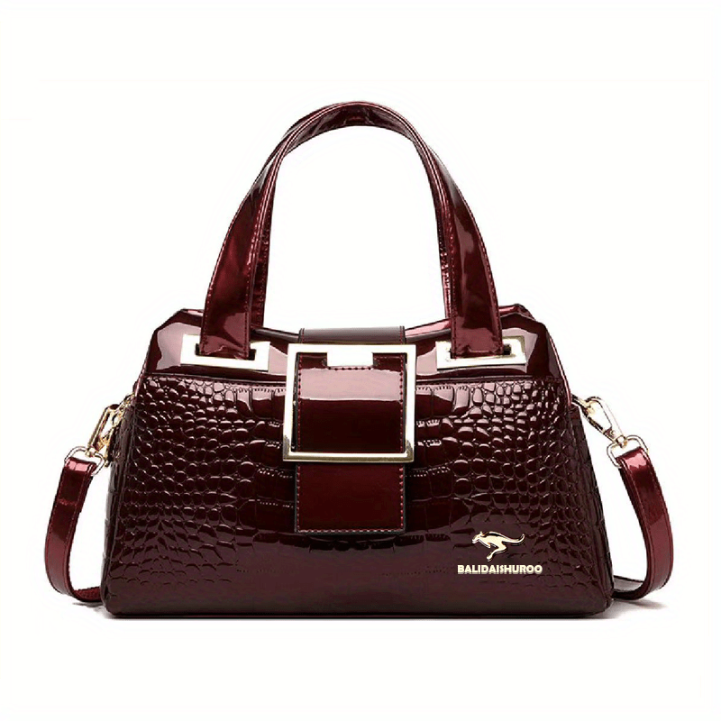 Crocodile Pattern Handbag Women's Patent Leather Shoulder Bag