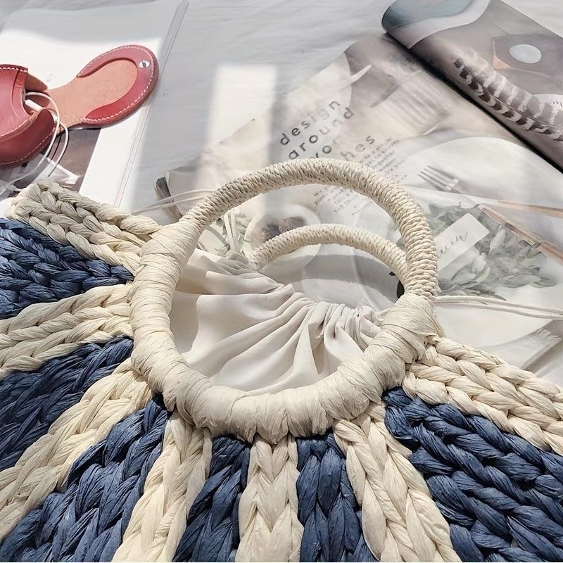 Striped Straw Woven Handbags Boho Style Summer Beach Bag
