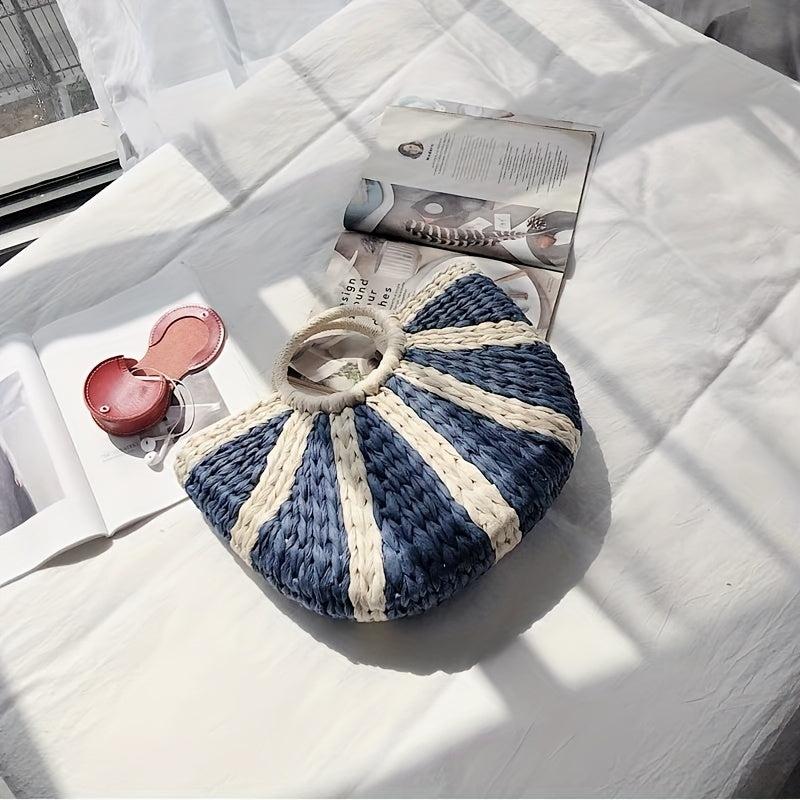 Striped Straw Woven Handbags Boho Style Summer Beach Bag