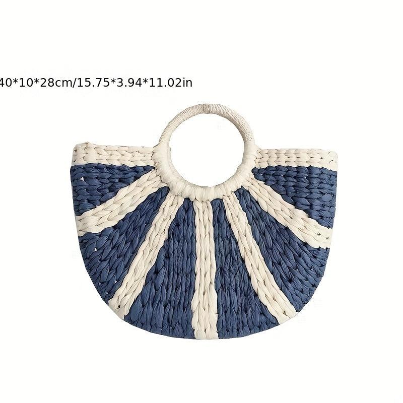 Striped Straw Woven Handbags Boho Style Summer Beach Bag