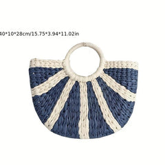 Striped Straw Woven Handbags Boho Style Summer Beach Bag