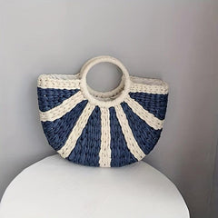 Striped Straw Woven Handbags Boho Style Summer Beach Bag