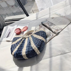 Striped Straw Woven Handbags Boho Style Summer Beach Bag