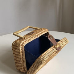 Vintage Straw Box Satchel Bag Minimalist Lightweight Handbag