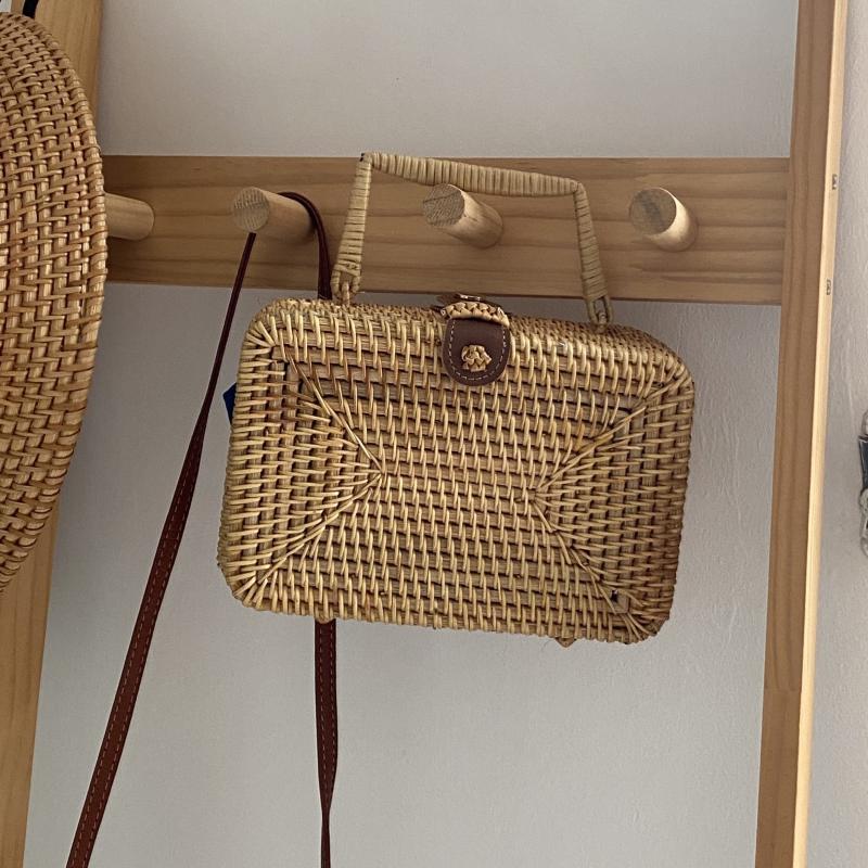 Vintage Straw Box Satchel Bag Minimalist Lightweight Handbag