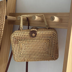 Vintage Straw Box Satchel Bag Minimalist Lightweight Handbag