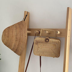 Vintage Straw Box Satchel Bag Minimalist Lightweight Handbag