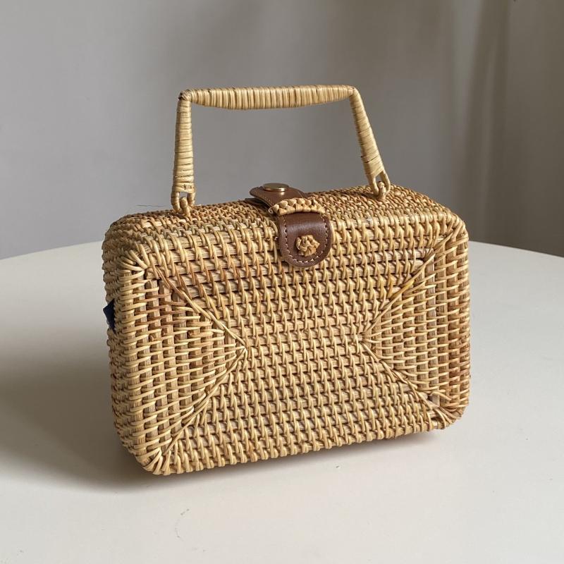 Vintage Straw Box Satchel Bag Minimalist Lightweight Handbag