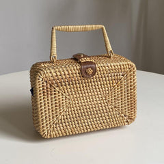 Vintage Straw Box Satchel Bag Minimalist Lightweight Handbag