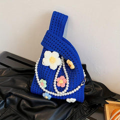 Flower Pearl Knitted Bag Cartoon Wrist Bag Women's Handbag