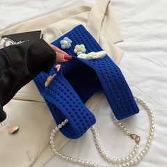 Flower Pearl Knitted Bag Cartoon Wrist Bag Women's Handbag