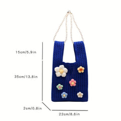 Flower Pearl Knitted Bag Cartoon Wrist Bag Women's Handbag