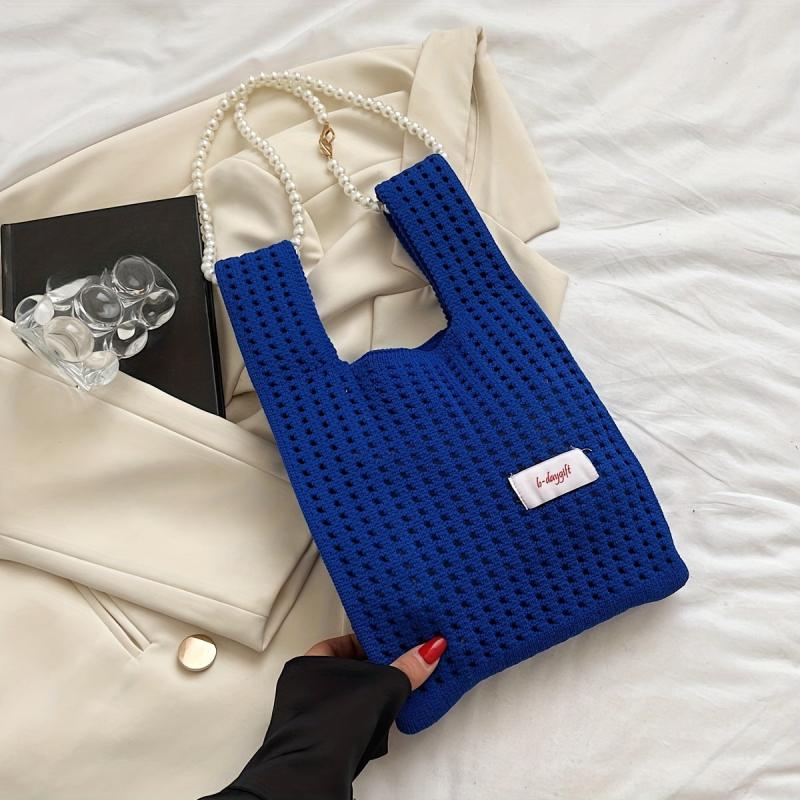 Flower Pearl Knitted Bag Cartoon Wrist Bag Women's Handbag