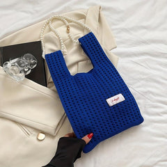 Flower Pearl Knitted Bag Cartoon Wrist Bag Women's Handbag