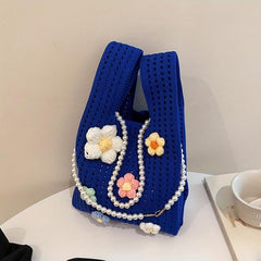 Flower Pearl Knitted Bag Cartoon Wrist Bag Women's Handbag