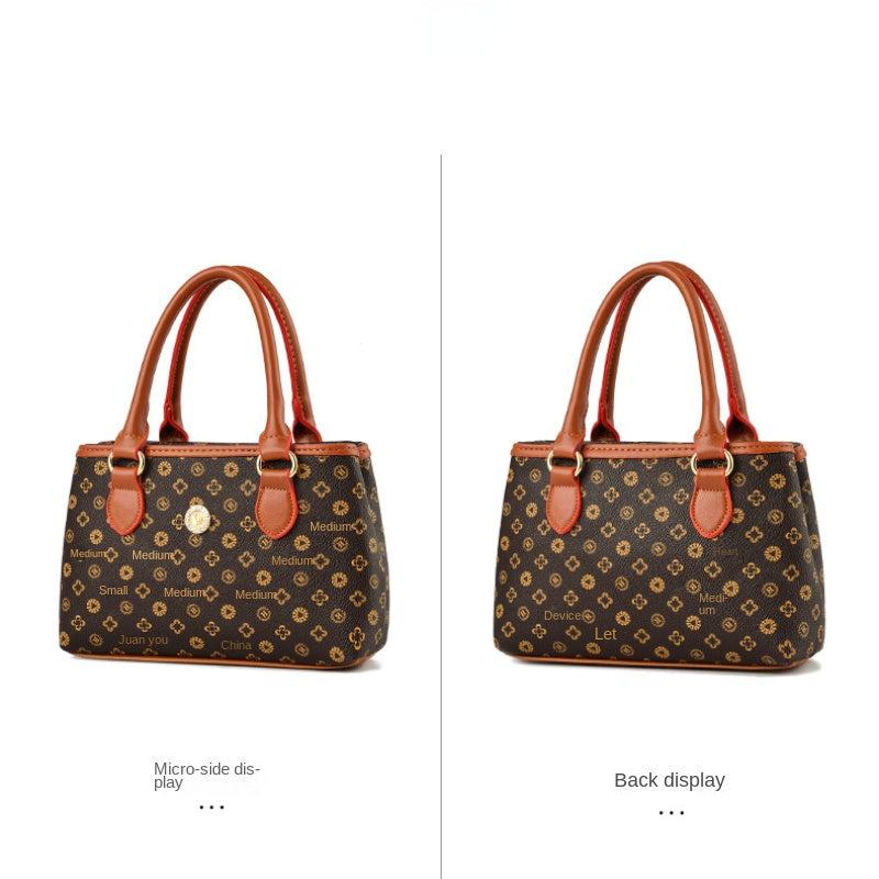 Vintage Geometric Print Tote Bag Retro PU Leather Satchel Handbag
