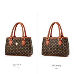 Vintage Geometric Print Tote Bag Retro PU Leather Satchel Handbag