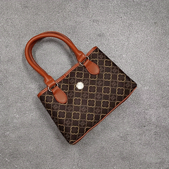 Vintage Geometric Print Tote Bag Retro PU Leather Satchel Handbag