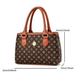 Vintage Geometric Print Tote Bag Retro PU Leather Satchel Handbag