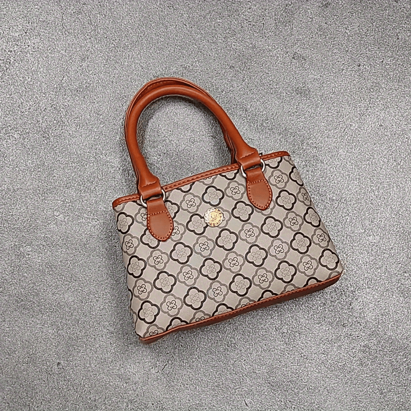 Vintage Geometric Print Tote Bag Retro PU Leather Satchel Handbag