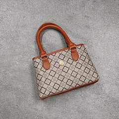 Vintage Geometric Print Tote Bag Retro PU Leather Satchel Handbag