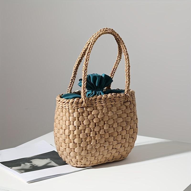 Straw Satchel Bag Drawstring Lightweight Storage Bag